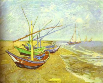 Barcos de pesca en la playa Postimpresionismo Vincent van Gogh Pinturas al óleo